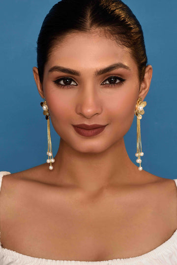 UNIHLC Golden Pearl Chain Earrings