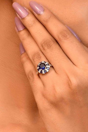 UNIHLC Royal Blue Halo Ring