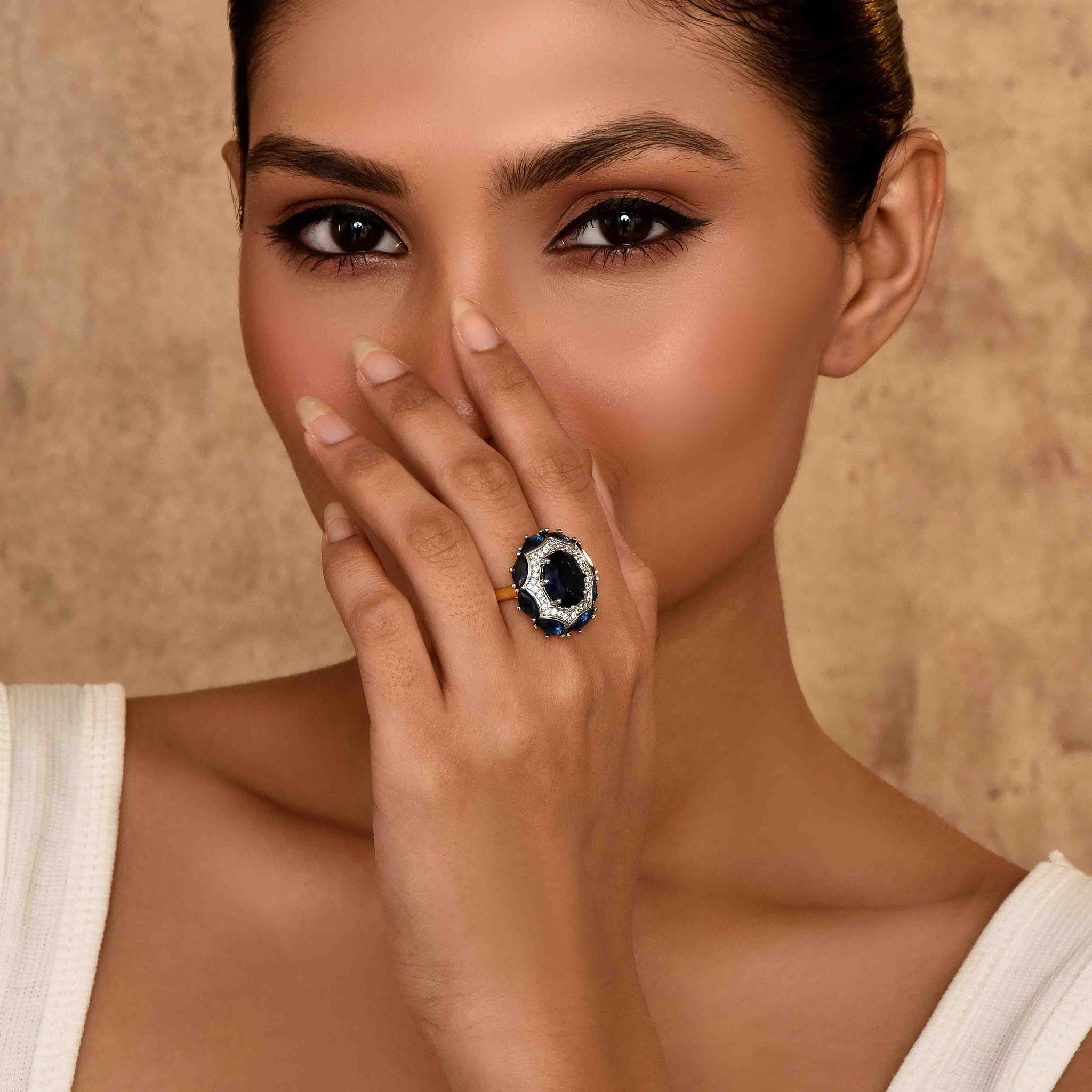 UNIHLC Royal Blue Halo Ring