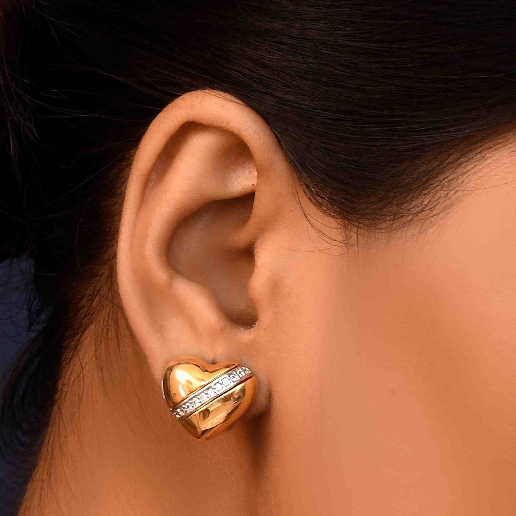 UNIHLC Gold Heart CZ Studs