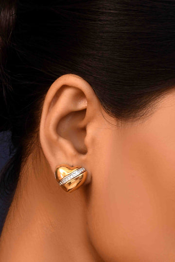 UNIHLC Gold Heart CZ Studs
