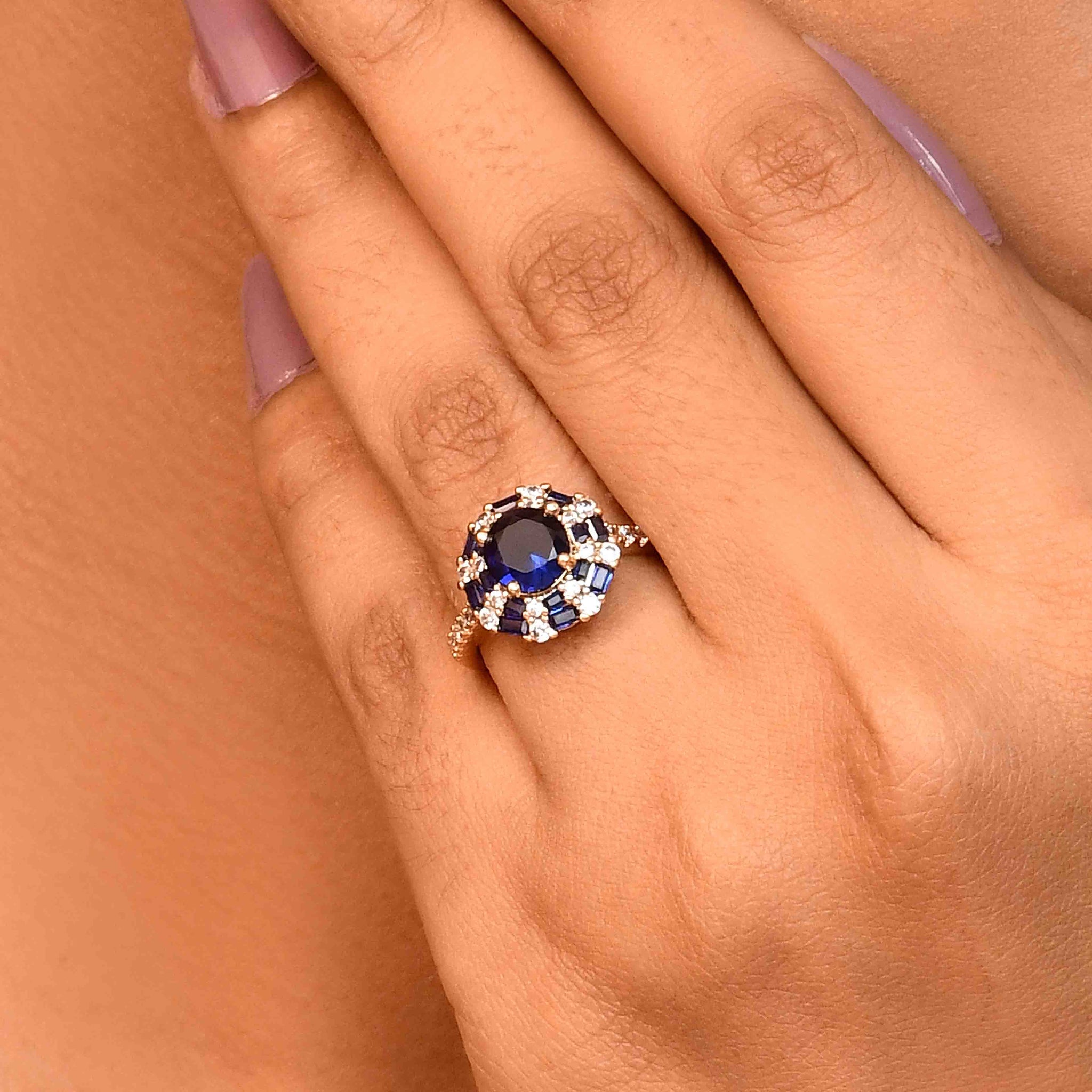 UNIHLC Royal Blue Halo Ring