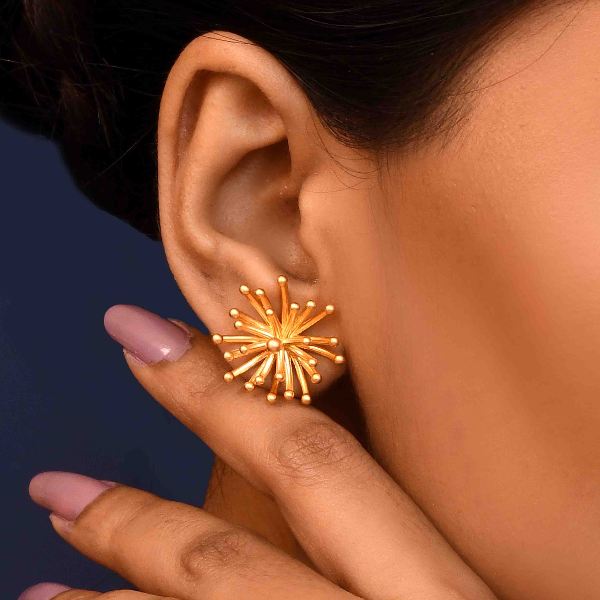 UNIHLC Golden Starburst Statement Stud Earrings